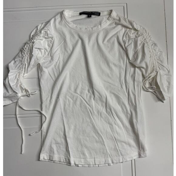 Veronica Beard White 3/4 Sleeve Top Ruched Sleeves Pima Cotton Size Small - Picture 1 of 6